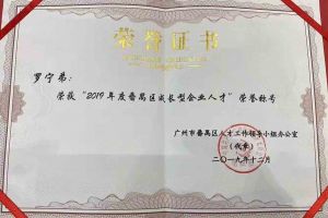 九游体育集团罗宁弟董事长荣获“2019年度番禺区成长型企业人才”